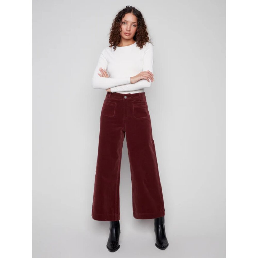 Charlie B Sz. 8 Cabernet Patch Pocket Flare Corduroy Pants